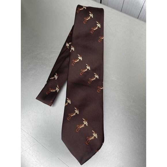 Vintage Warner Bros Studio Necktie Wylie Coyote Cartoon 70s Brown - Picture 2 of 4